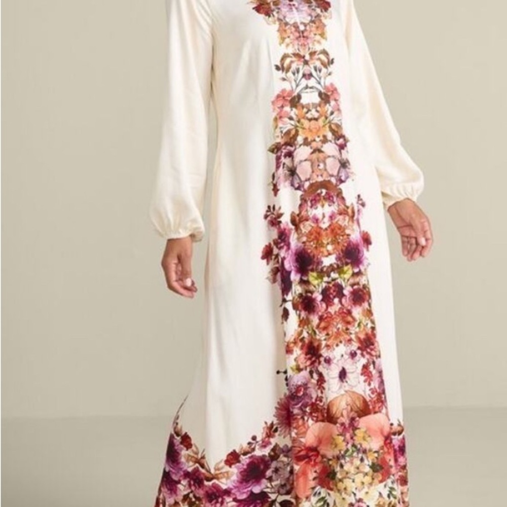 Soft Surroundings Women's Sz M Cream Multi Floral Paulette Maxi Shirt Dress - Picture 6 of 13
